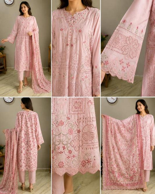 Blush Pink Embroidered Cotton Suit Set