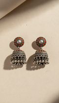 Oxidized Silver Jhumka Earrings with Filigree Work